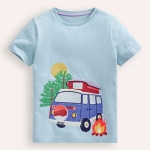 Nwt In Package Mini Boden Sz 7/8  Light Blue Camper Van Camping  Graphic Tee